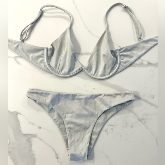 Like New TJ Swim Silver Shine Bikini Top & Bottom Bathing Suit Set - Picture 2 of 6